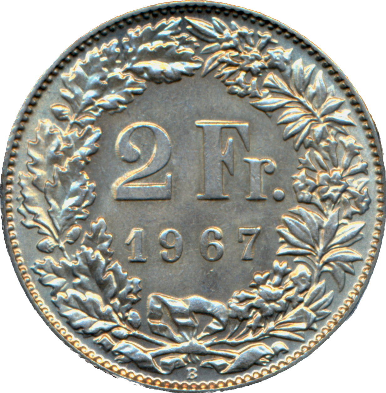 Switzerland KM21 1937 Silver 2 Francs UNC