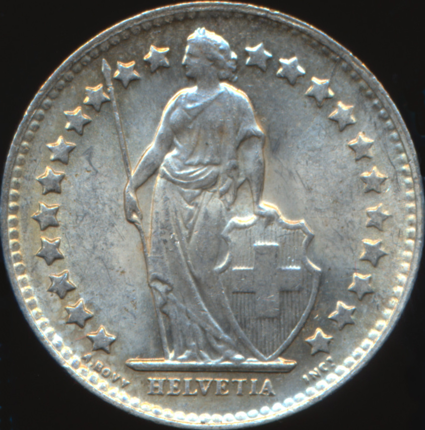 Switzerland KM23 1950 Silver 1/2 Franc AUNC