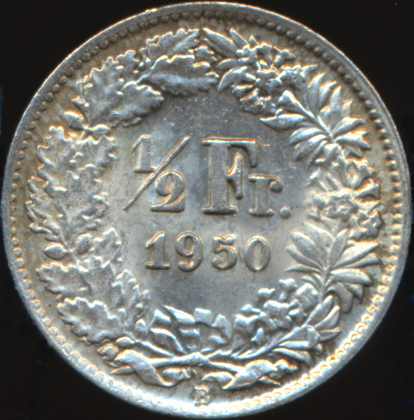 Switzerland KM23 1950 Silver 1/2 Franc AUNC