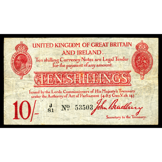 ENGLAND P.348a T12.1 1915 HM Treasury Bradbury 10s F J/81