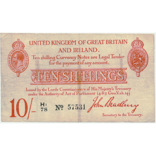 ENGLAND P.348a T12.2 1915 HM Treasury Bradbury 10s NF H(1)/78