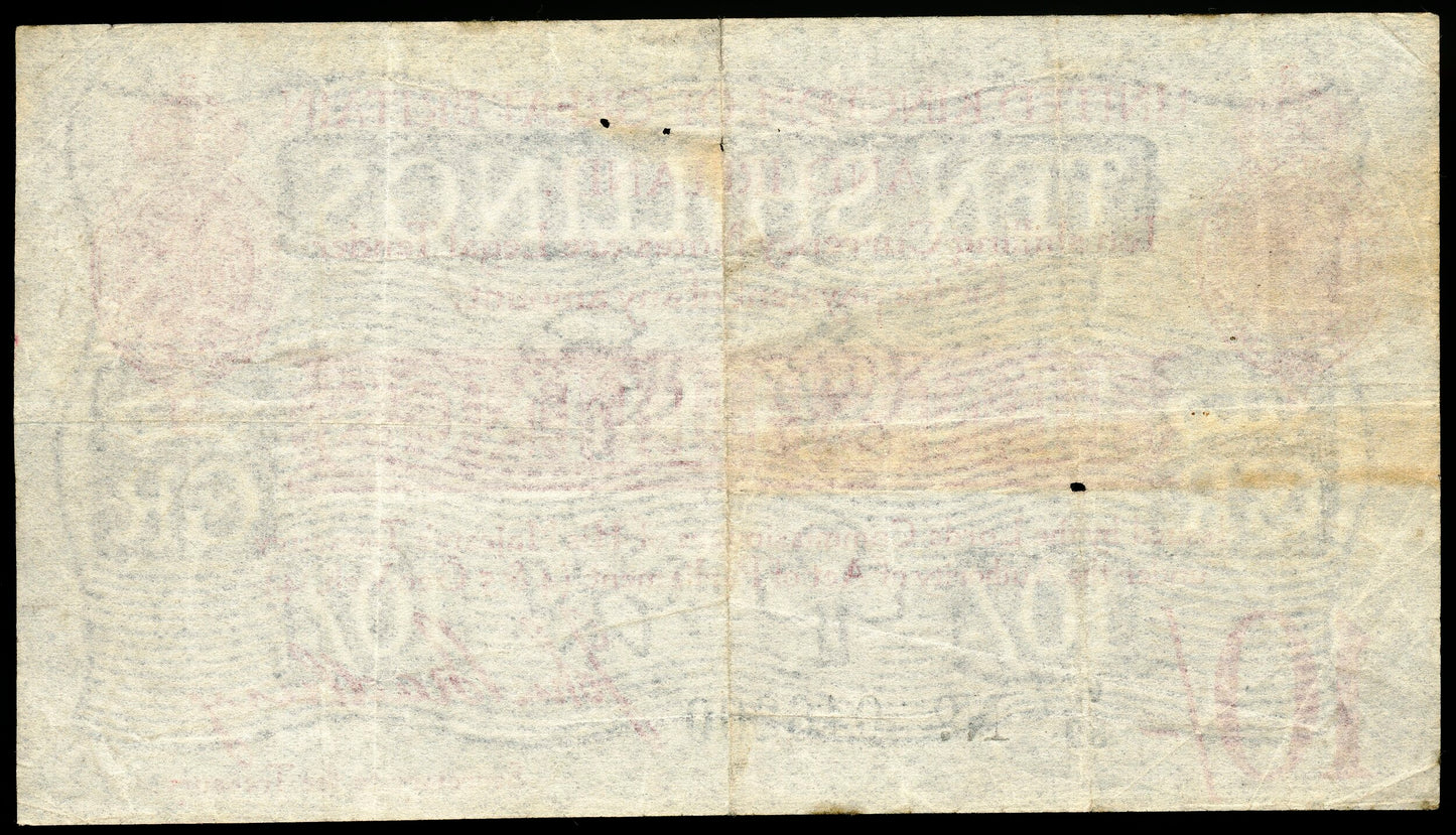ENGLAND P.348a T13.1 1915 HM Treasury Bradbury 10s GF W80