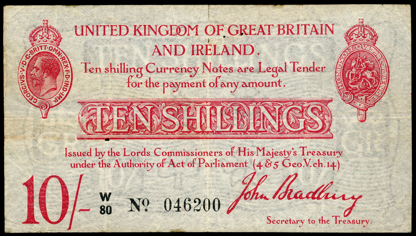 ENGLAND P.348a T13.1 1915 HM Treasury Bradbury 10s GF W80