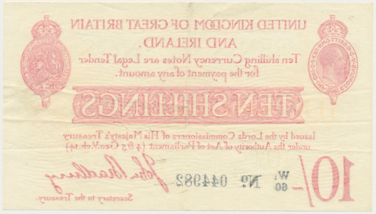 ENGLAND P.348a T13.2 1915 HM Treasury Bradbury 10s W1/60 NEF