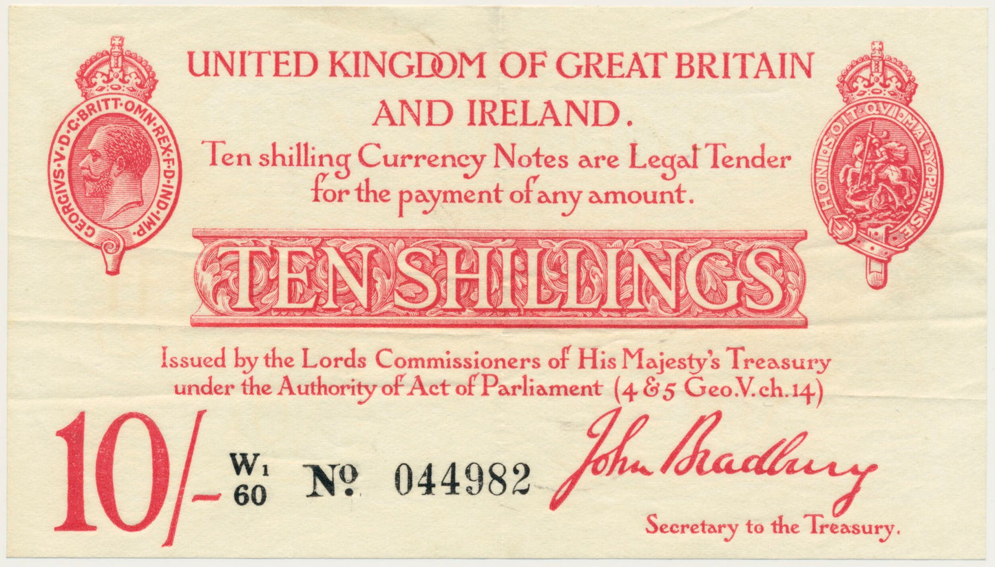 ENGLAND P.348a T13.2 1915 HM Treasury Bradbury 10s W1/60 NEF