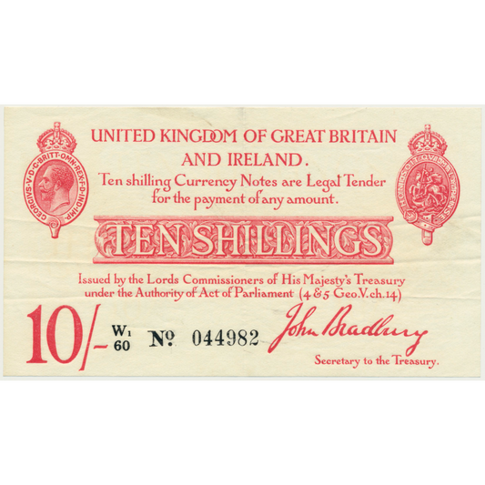 ENGLAND P.348a T13.2 1915 HM Treasury Bradbury 10s W1/60 NEF