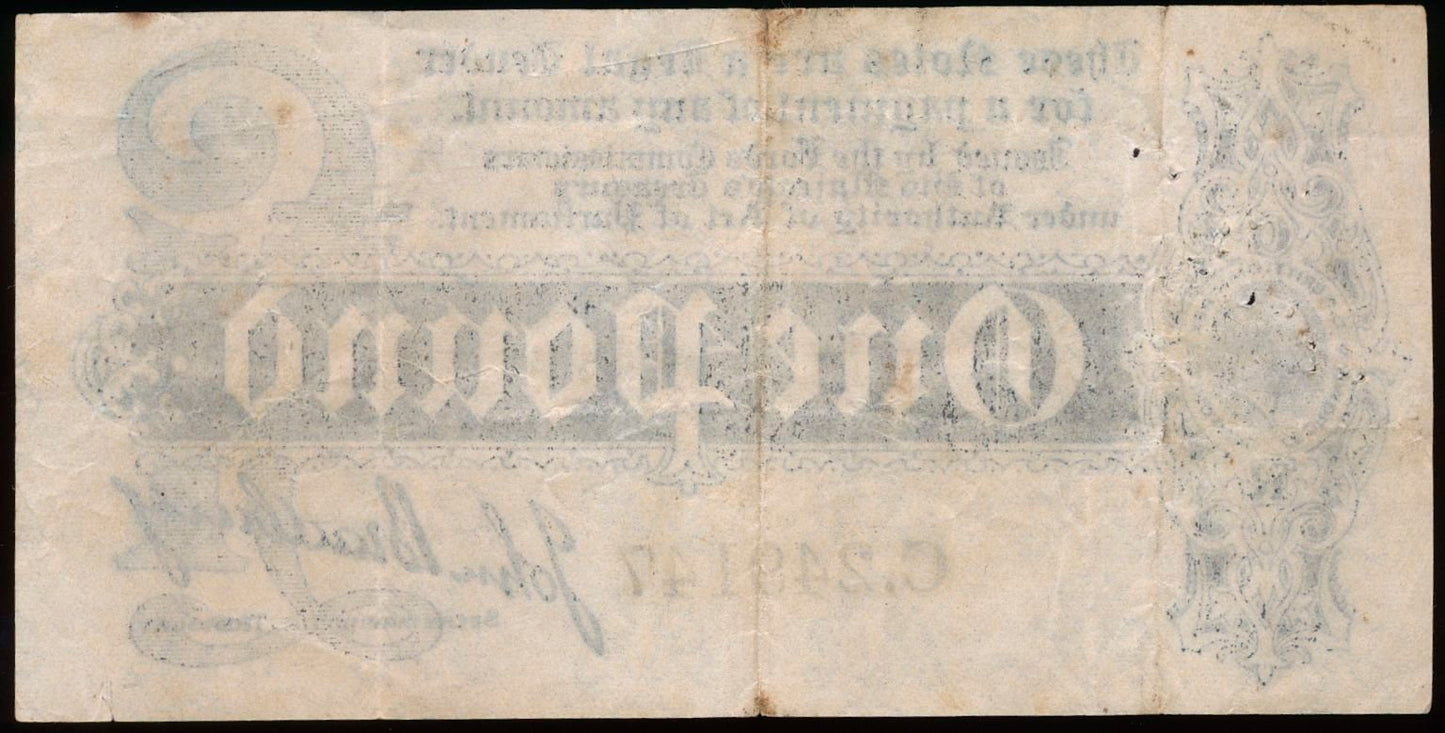 ENGLAND P.347 T1 1914 HM Treasury Bradbury First issue £1 F C