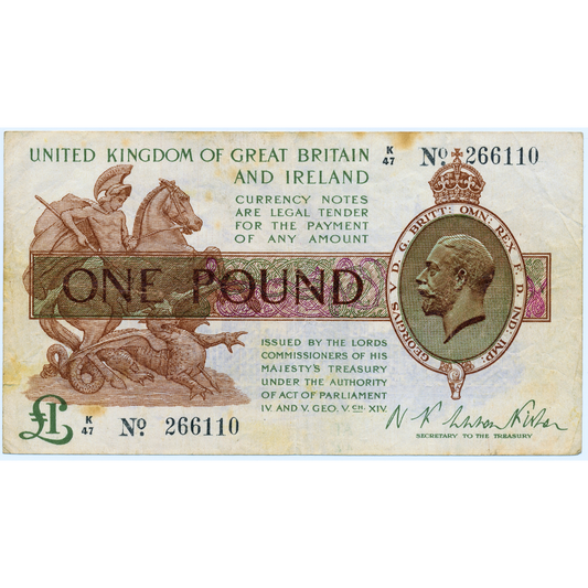 ENGLAND P.357 T24.1 1919 HM Treasury Fisher £1 AVF K47