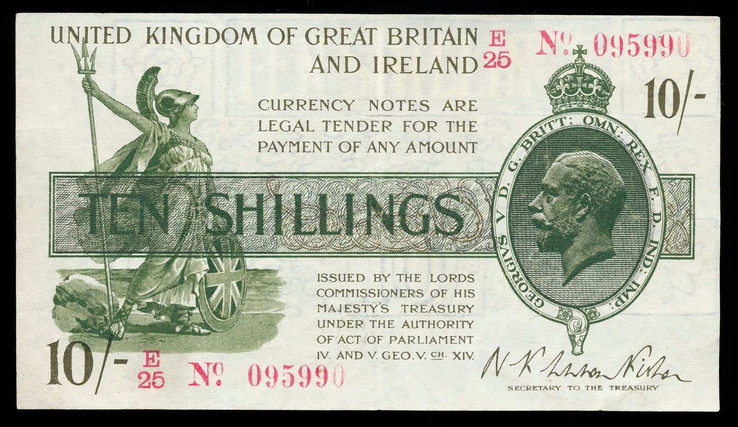 ENGLAND P.356 T25 1919 HM Treasury Fisher First issue 10s E25 EF 40