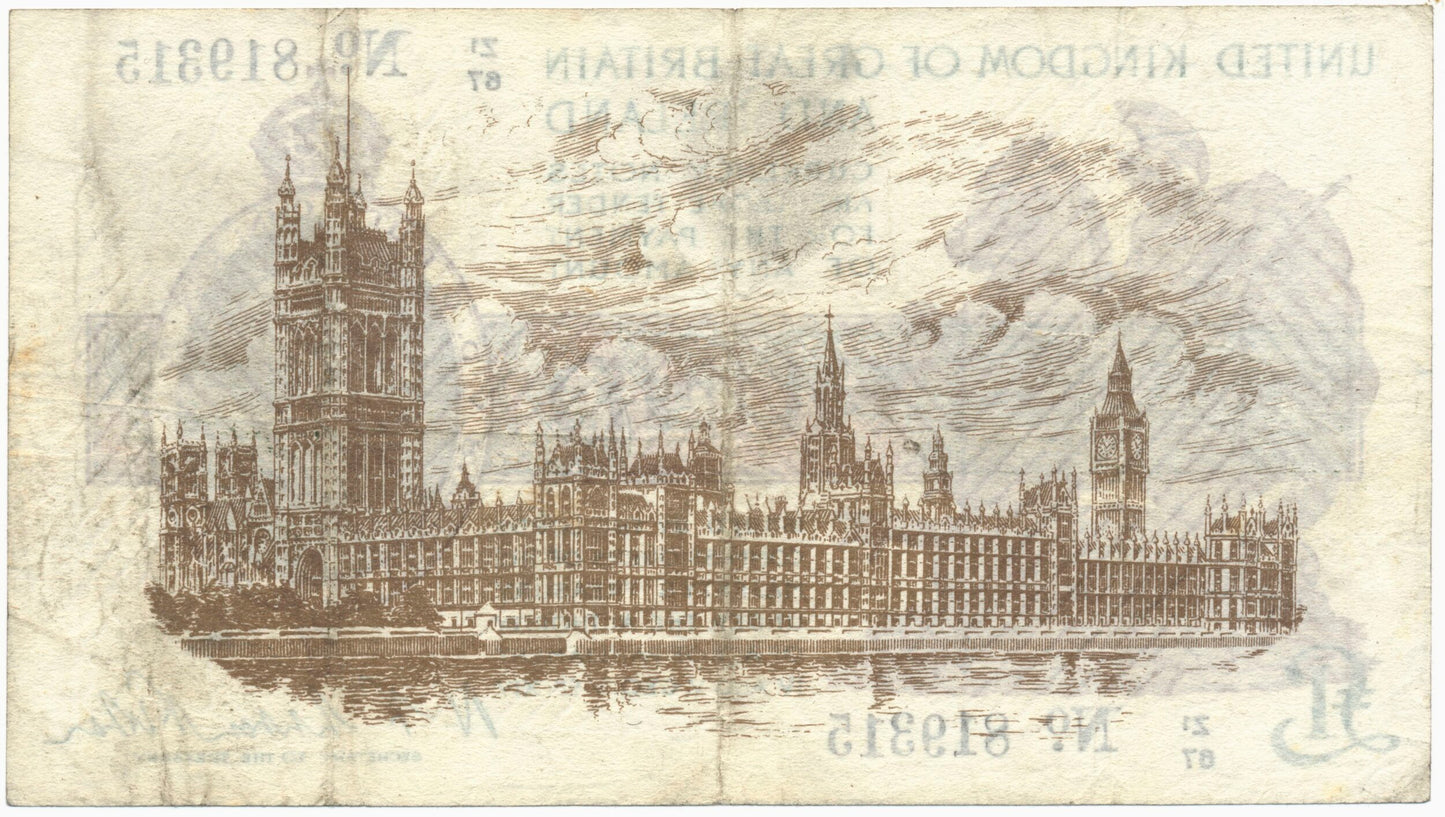 ENGLAND P.359a T31.3 1923 HM Treasury Fisher £1 Control note Z(1)67 VF 30