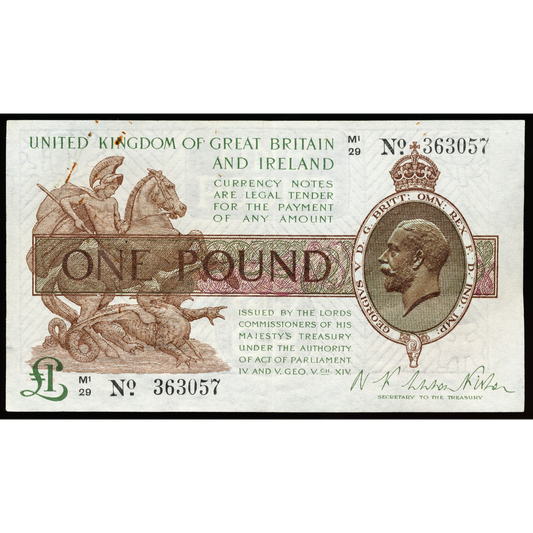ENGLAND P.359b T32.4 1923 HM Treasury Fisher £1 EF M(1)29