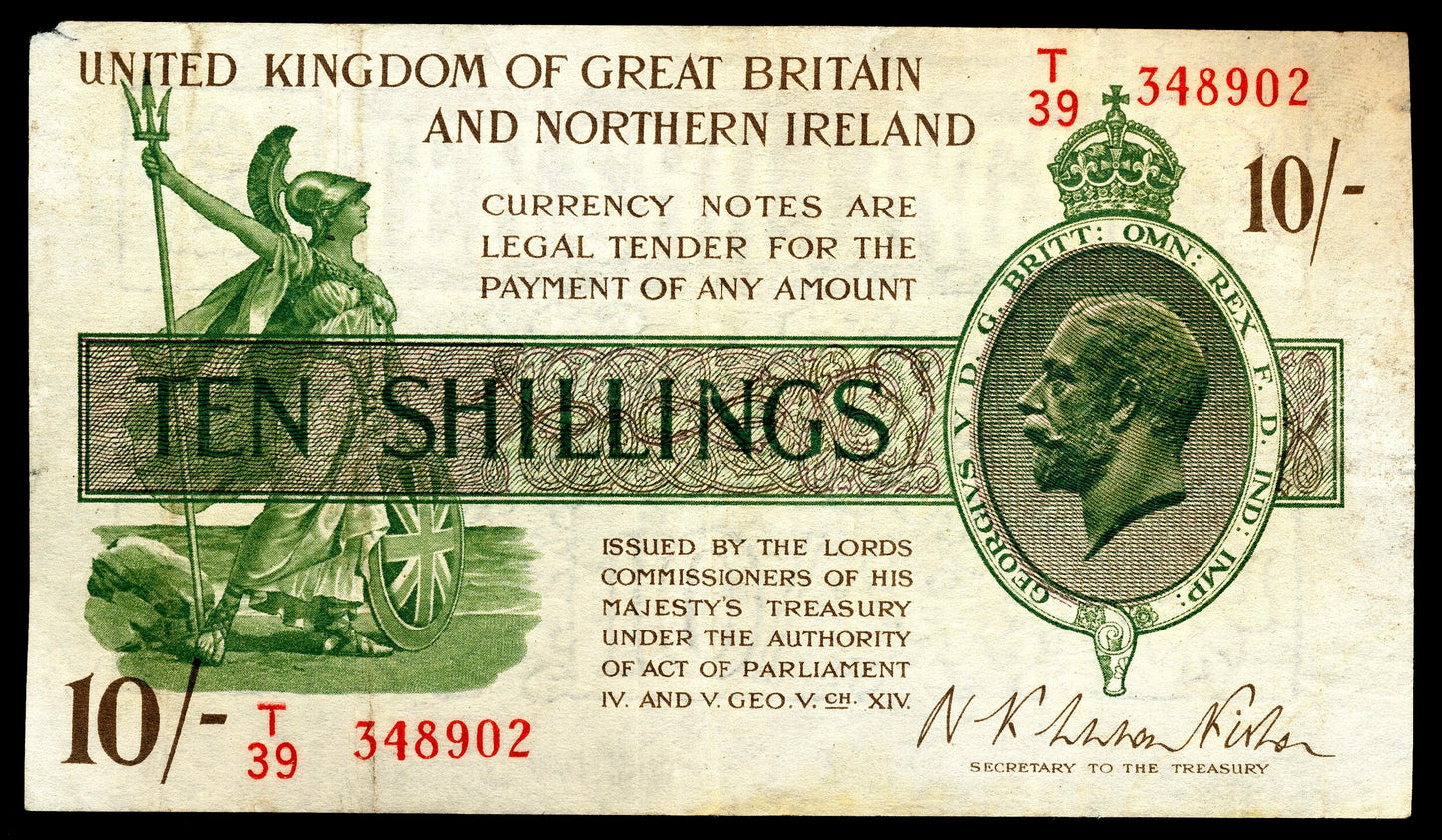 ENGLAND P.360 T33 1927 HM Treasury Fisher First series 10s AVF T39