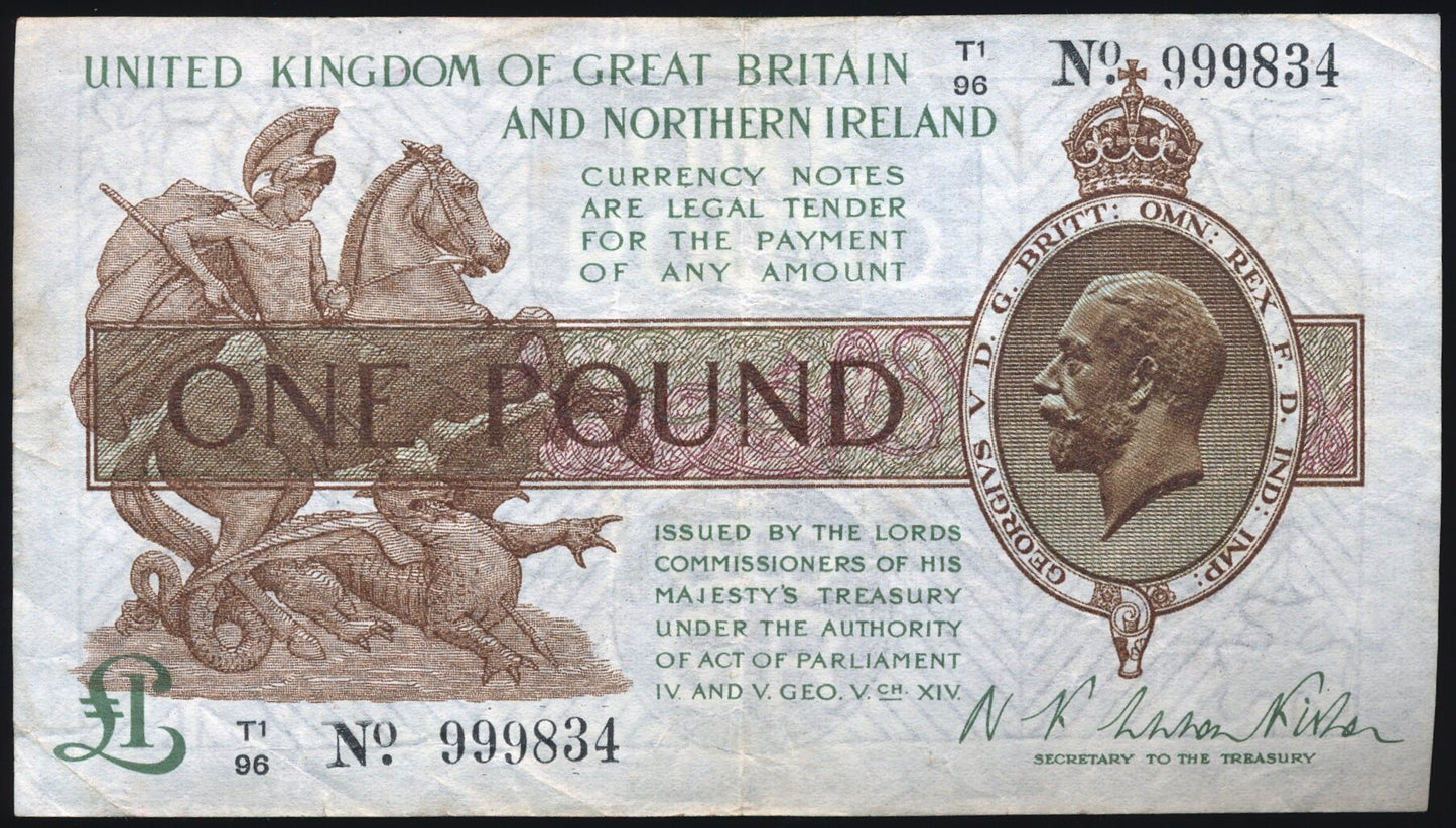 ENGLAND P.361a T34.2 1927 HM Treasury Fisher £1 T/1 VF 30