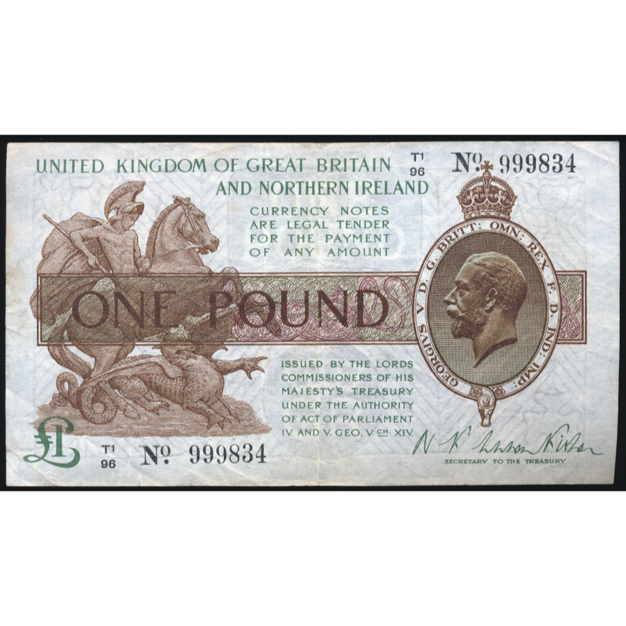ENGLAND P.361a T34.2 1927 HM Treasury Fisher £1 T/1 VF 30