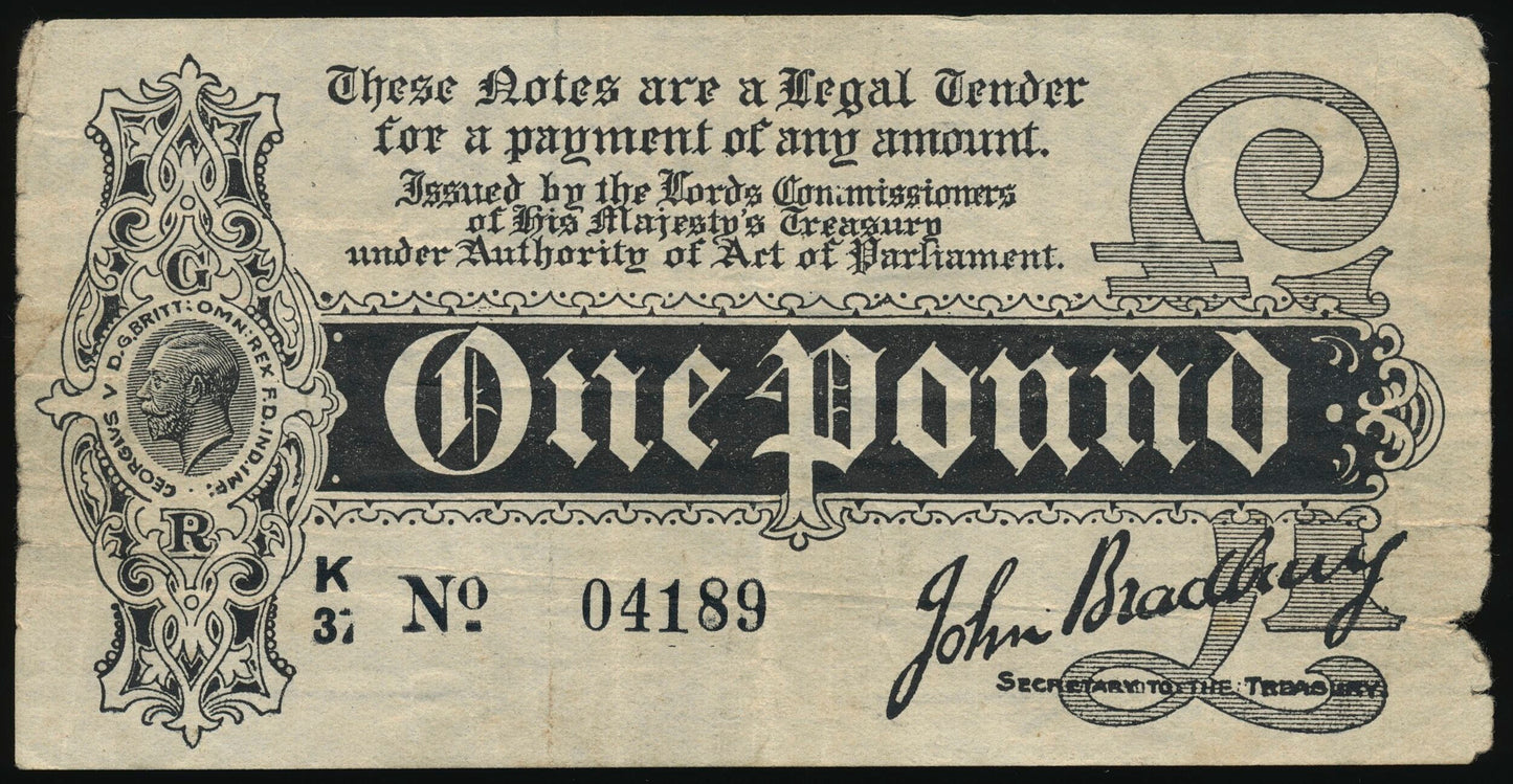 ENGLAND P.347 T4.2 1914 HM Treasury 1914 Bradbury £1 F K/37