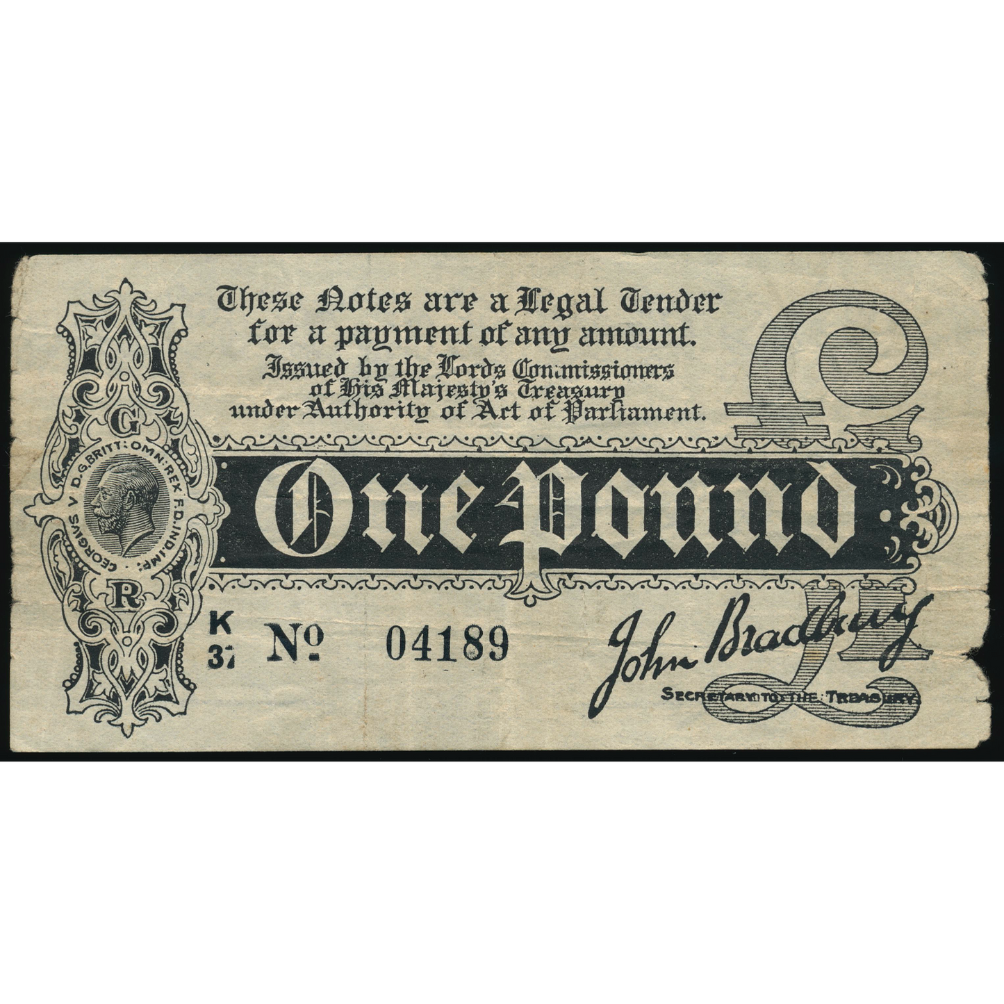 ENGLAND P.347 T4.2 1914 HM Treasury 1914 Bradbury £1 F K/37