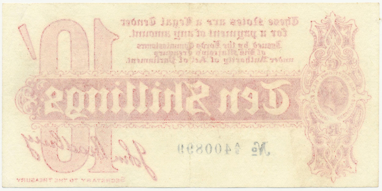 ENGLAND P.346 T9 1914 HM Treasury 1914 Bradbury 10s GVF A/9