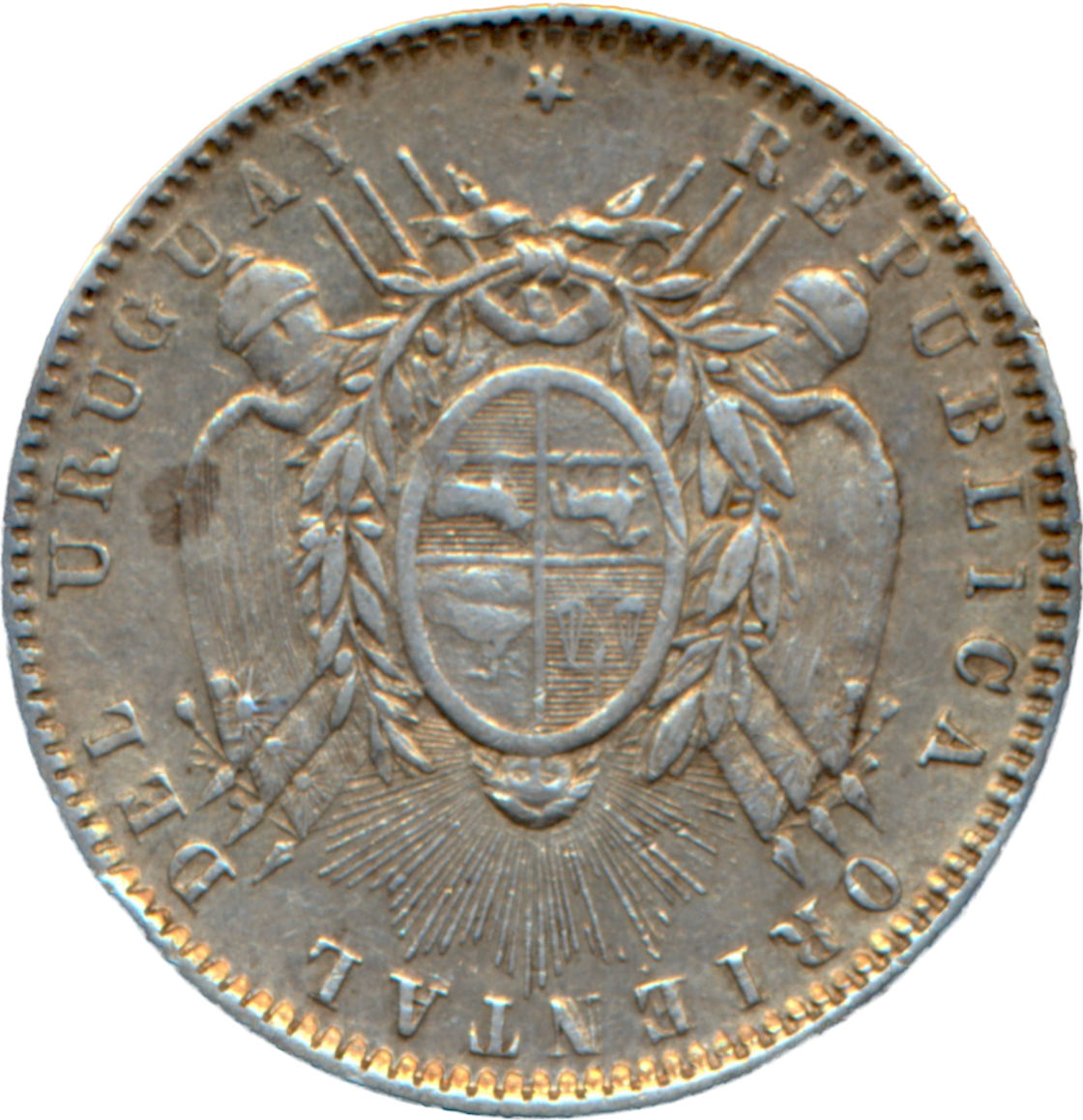 Uruguay KM15 1893 Silver 20 Centisimo GVF