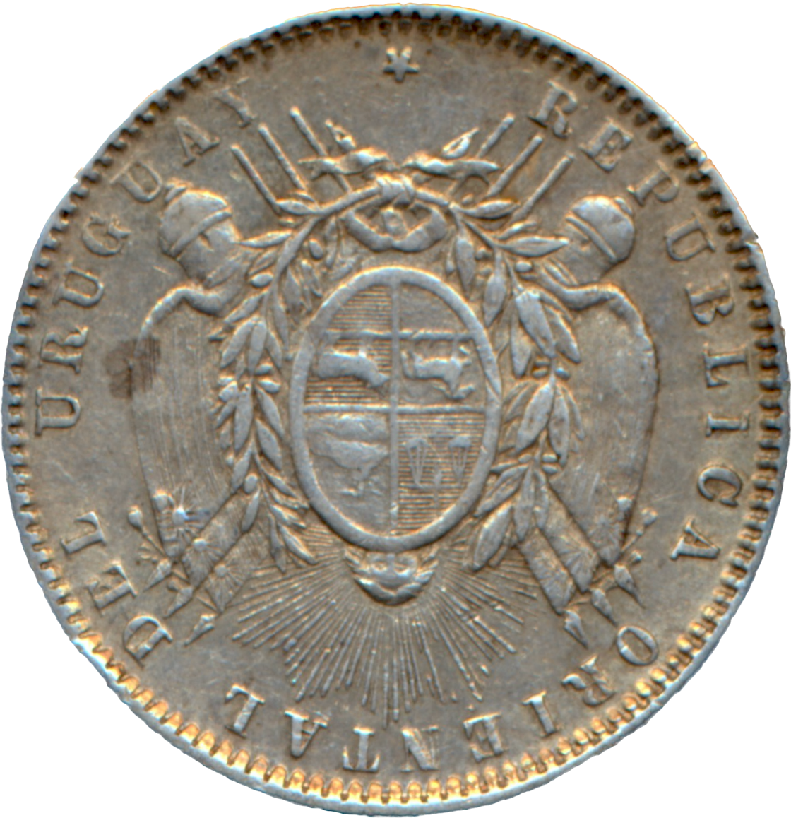 Uruguay KM15 1893 Silver 20 Centisimo GVF