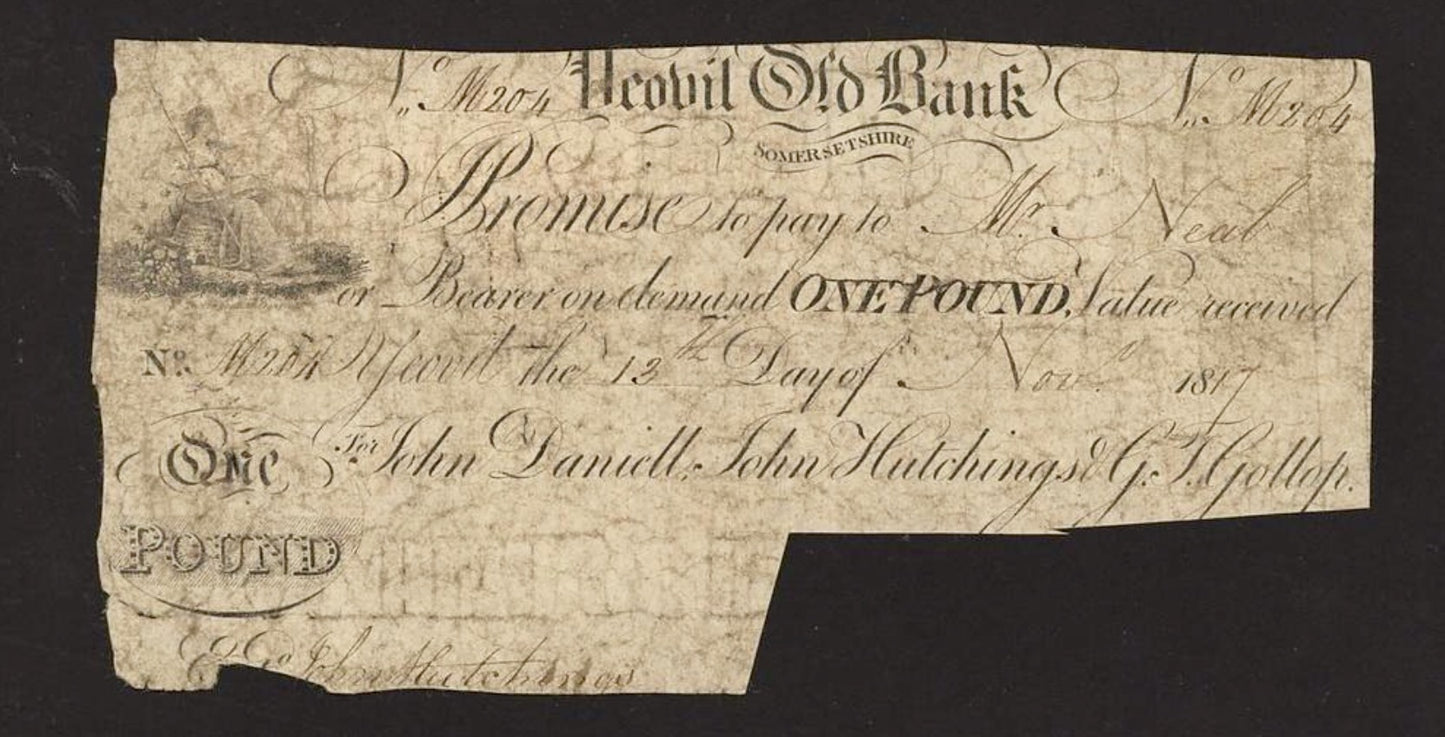 Yeovil Old Bank 1817 £1 banknote G Outing 2443b