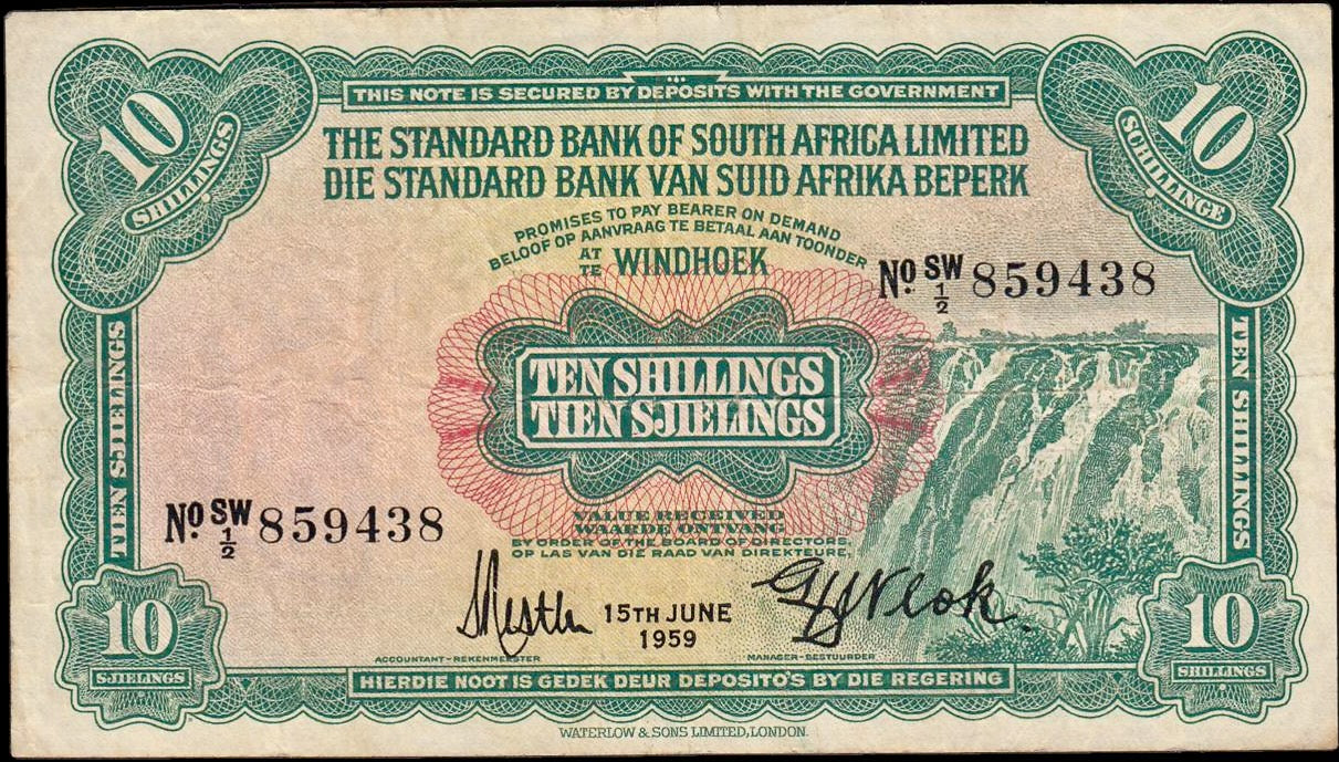 SOUTHWEST AFRICA Standard Bank P.10 1959 10 shillings VF 30