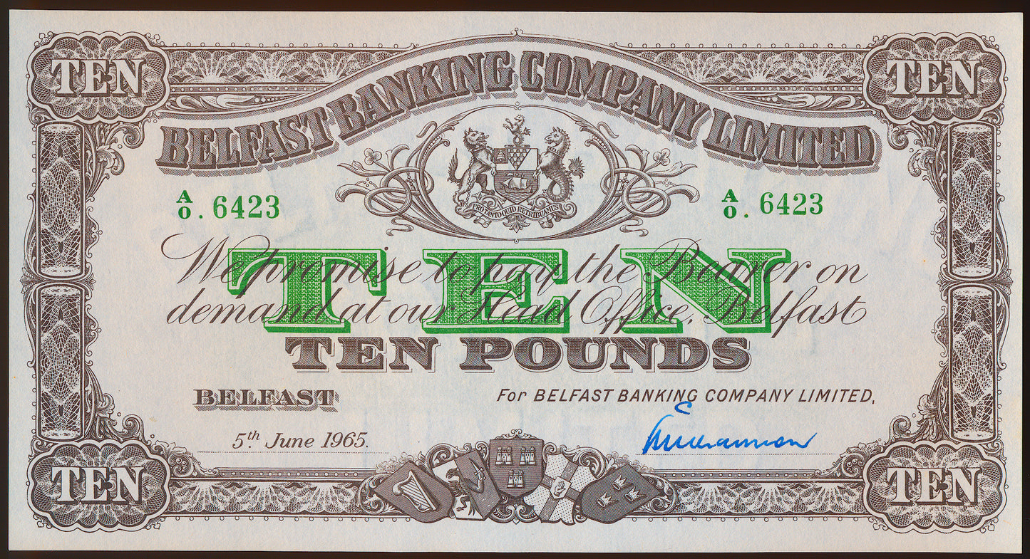 NORTHERN IRELAND P.128c NI303c 1965 Belfast Banking Co Ltd £10 Gem UNC 65 EPQ