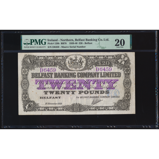 NORTHERN IRELAND P.129b NI304a 1939 Belfast Banking Co Ltd £20 VF20