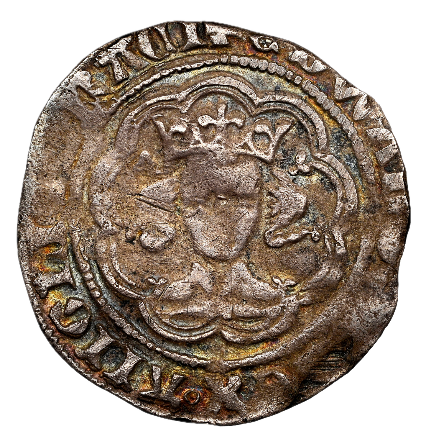 1356 - 1361 EDWARD III Silver Halfgroat S.1574 VF