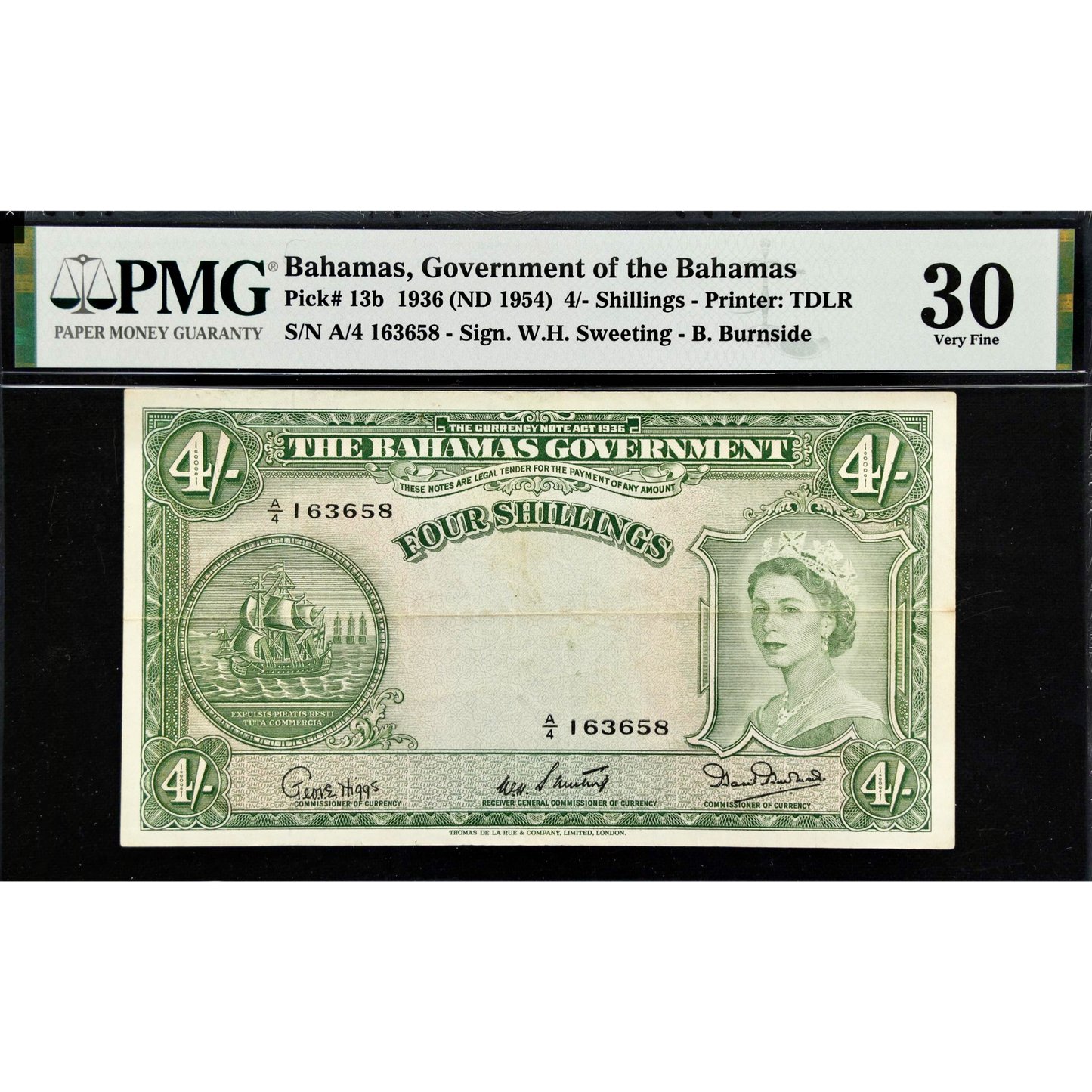 BAHAMAS P.13b 1953 4 Shillings VF 30