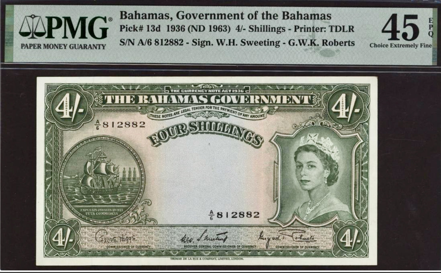 BAHAMAS P.13d 1953 4 Shillings Choice EF 45 EPQ