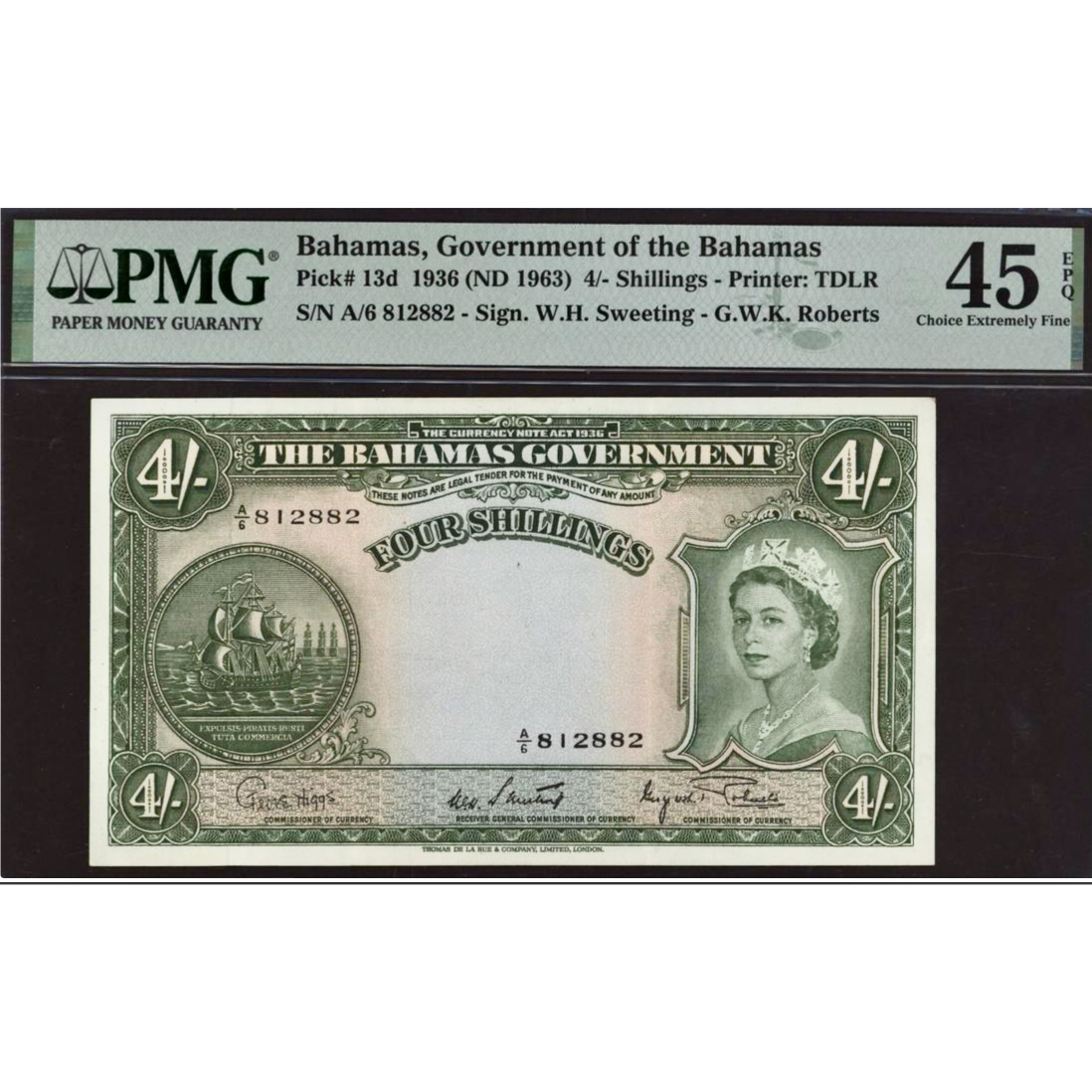 BAHAMAS P.13d 1953 4 Shillings Choice EF 45 EPQ