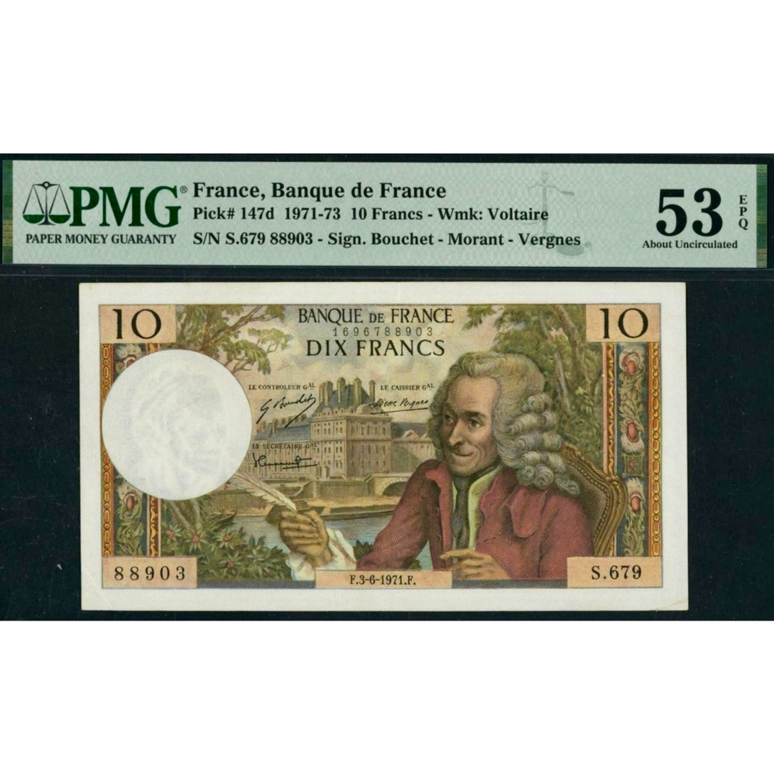 FRANCE P.147d 1971 10Fr Bouchet, Morant, Vergnes AUNC 53 EPQ