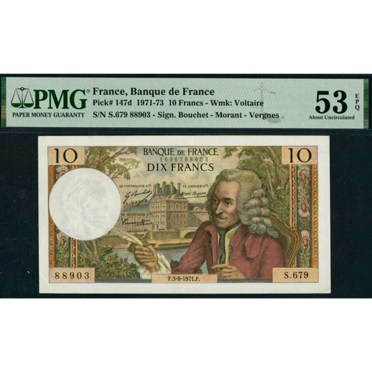 FRANCE P.147d 1971 10Fr Bouchet, Morant, Vergnes AUNC 53 EPQ