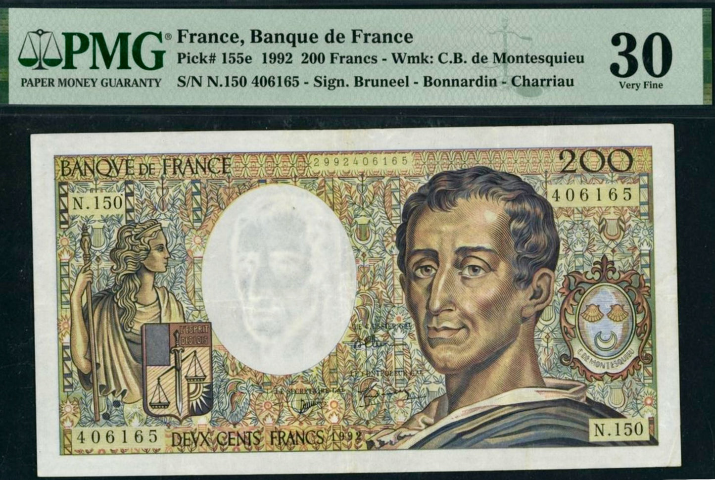 FRANCE P.155d 1990 200Fr Bruneel, Bonnardin, Charriau VF 30
