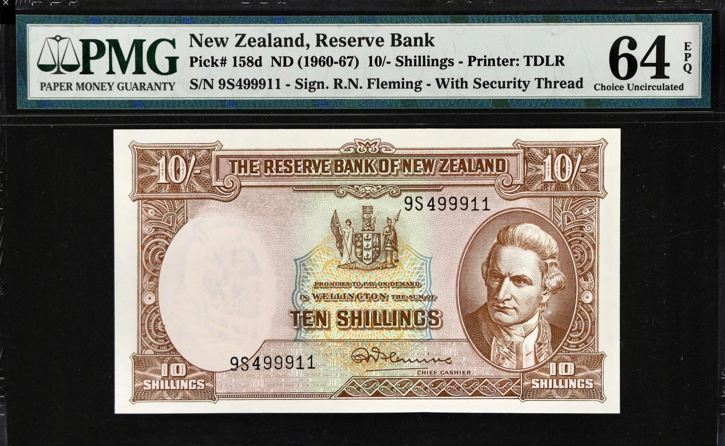 NEW ZEALAND P.158d 1960-1967 10 shillings CHOICE UNC 64 EPQ