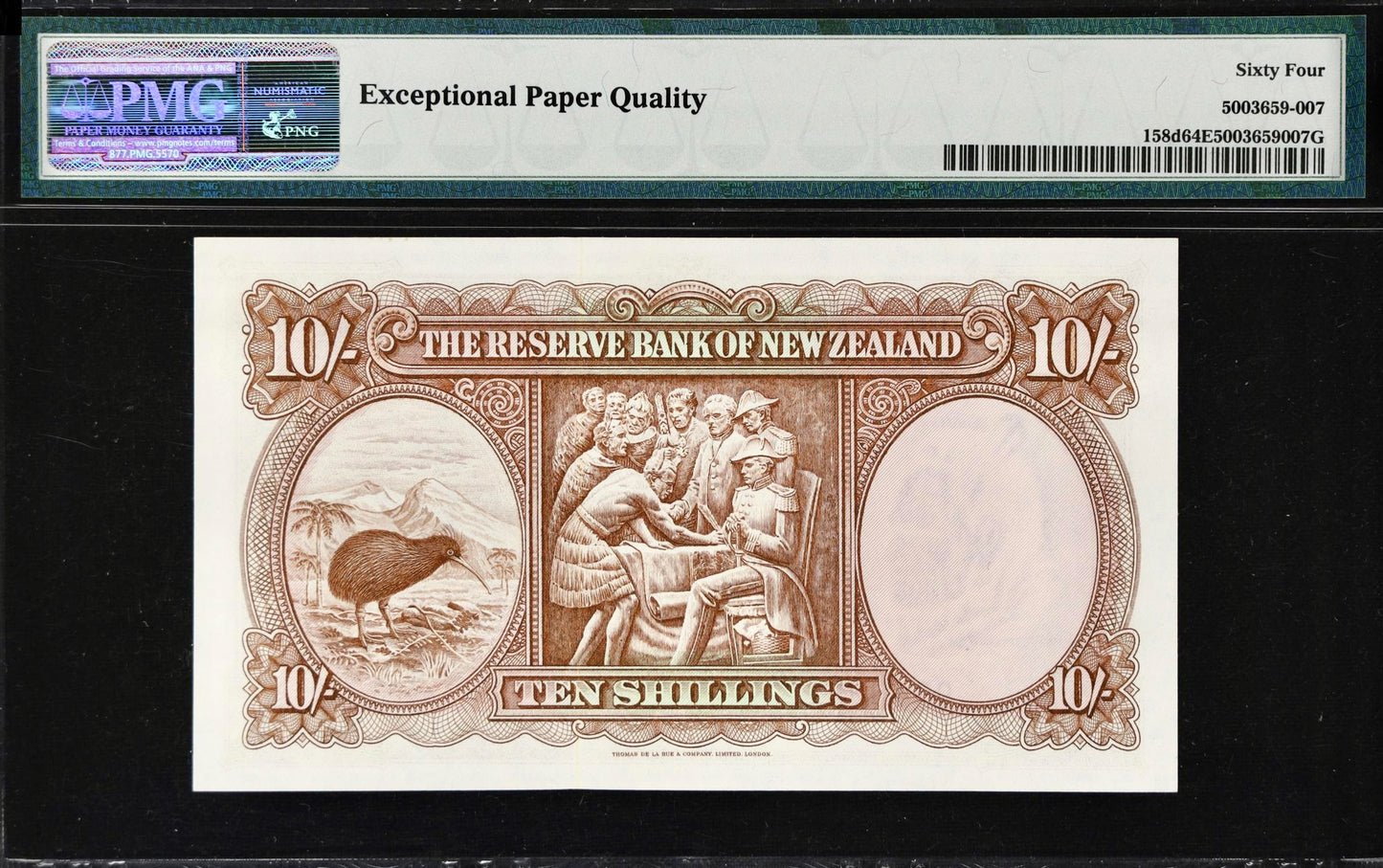 NEW ZEALAND P.158d 1960-1967 10 shillings CHOICE UNC 64 EPQ