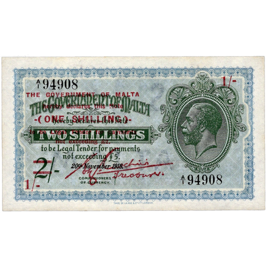 MALTA P.15 1940 1 Shilling on 2 Shillings First run A/1 UNC