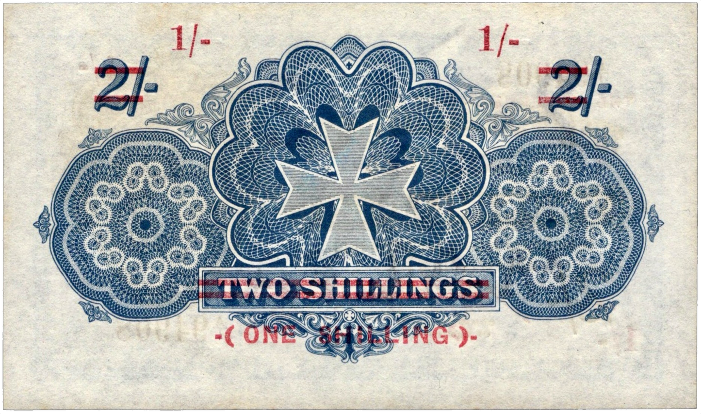 MALTA P.15 1940 1 Shilling on 2 Shillings First run A/1 UNC