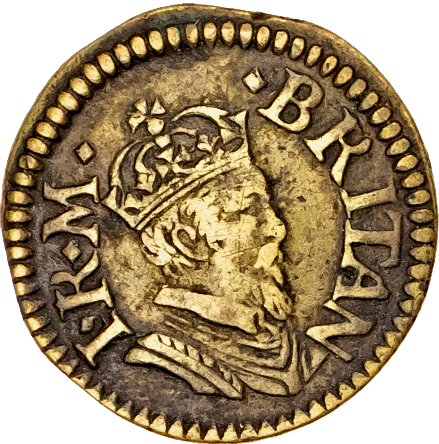 1604 James I brass coin weight for a 11 shilling Double Crown by N Briot