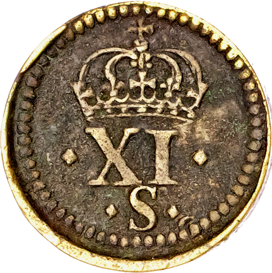 1604 James I brass coin weight for a 11 shilling Double Crown by N Briot