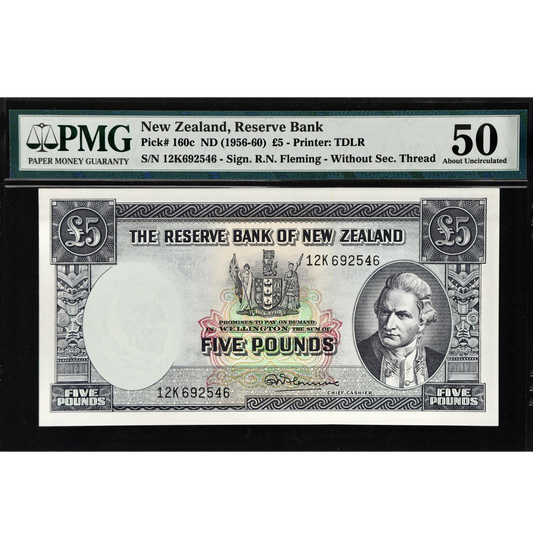 NEW ZEALAND P.160c 1956-1960 £5 AUNC 50