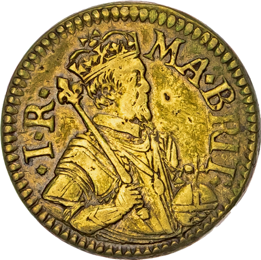 1612 James I brass coin weight for a 22 shilling Unite by N Briot