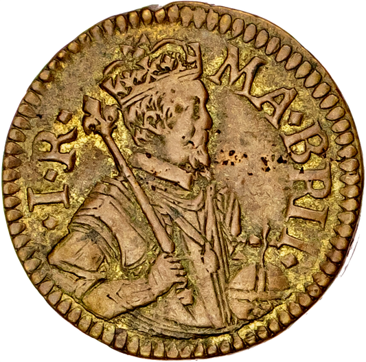1612 James I brass coin weight for a 22 shilling Unite by N Briot
