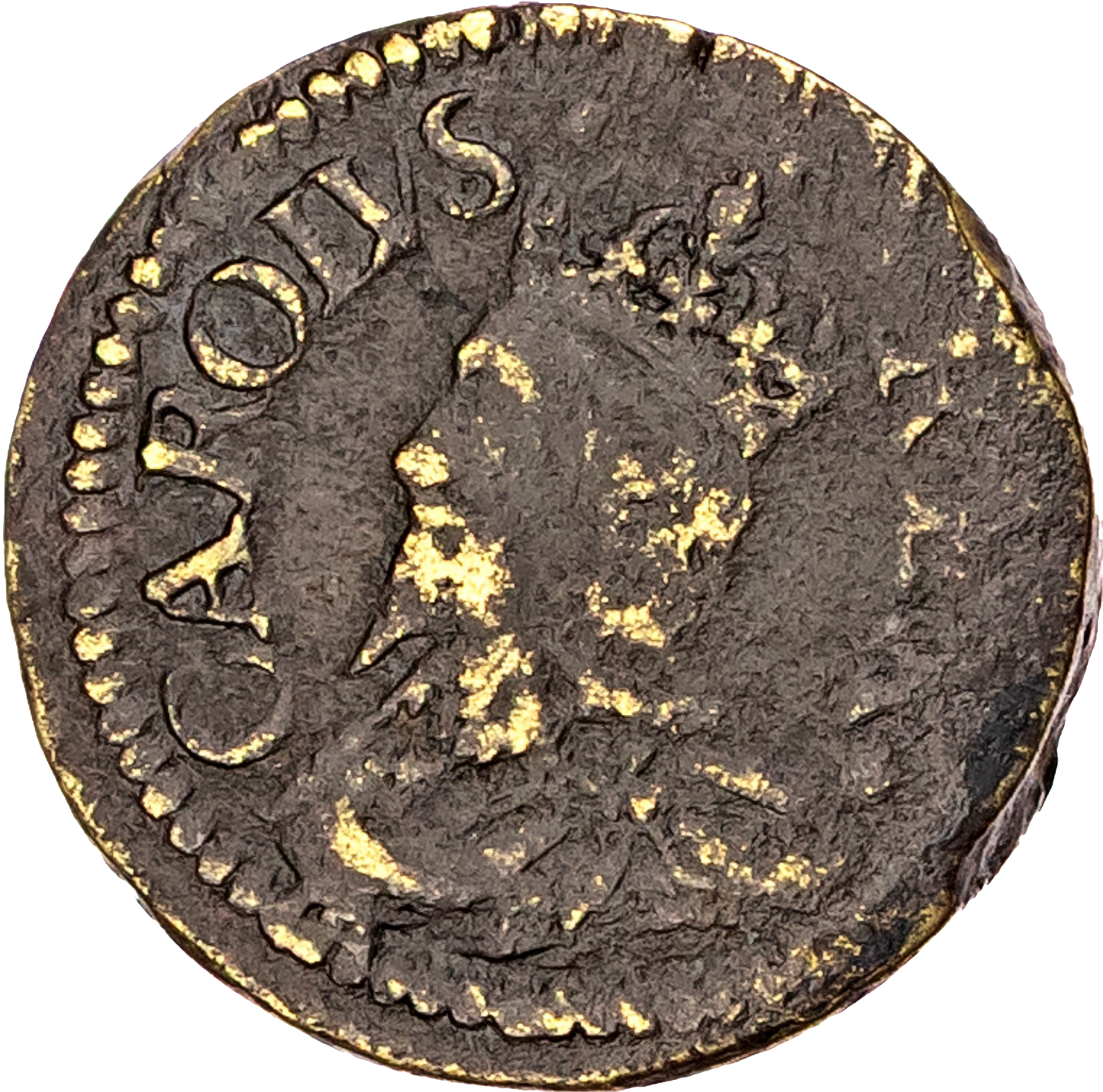1625 Charles I brass coin weight for a 20 shilling Unite by N Briot