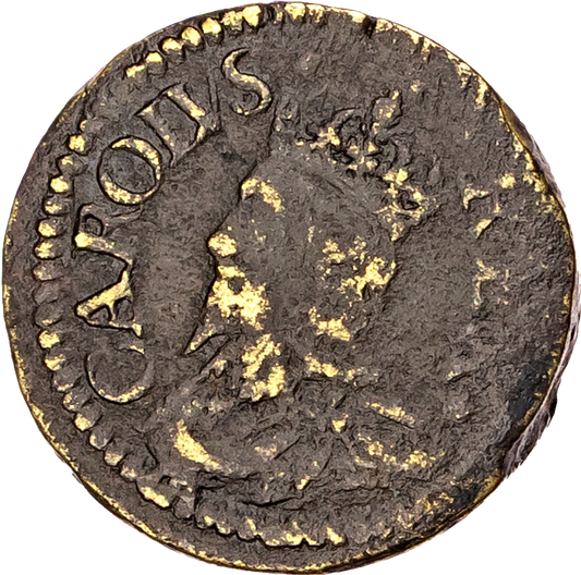 1625 Charles I brass coin weight for a 20 shilling Unite by N Briot