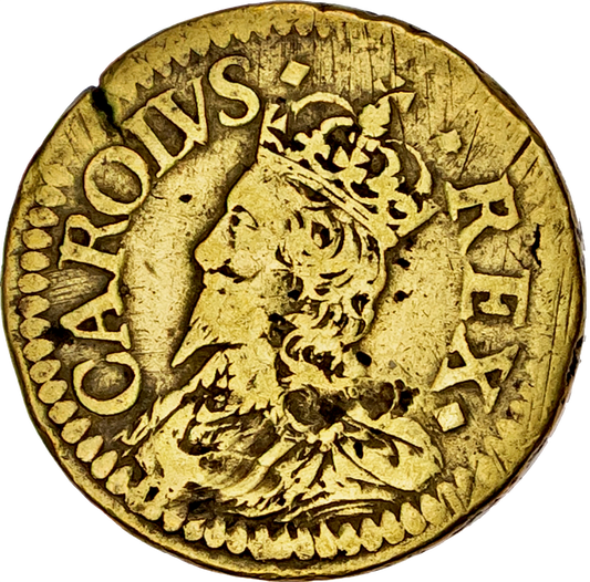 1625 Charles I brass coin weight for a 20 shilling Unite by N Briot