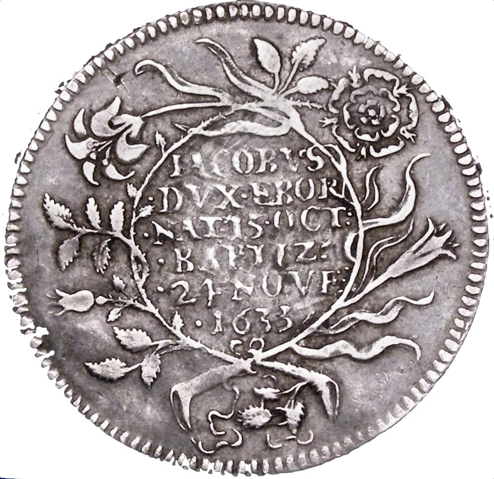 1633 Baptism of Prince James, Duke of York 29mm silver medal by N Briot MI 268/65 E126B