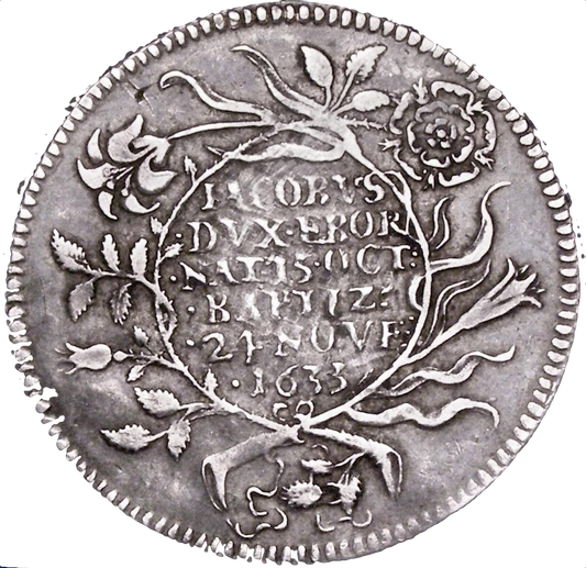 1633 Baptism of Prince James, Duke of York 29mm silver medal by N Briot MI 268/65 E126B