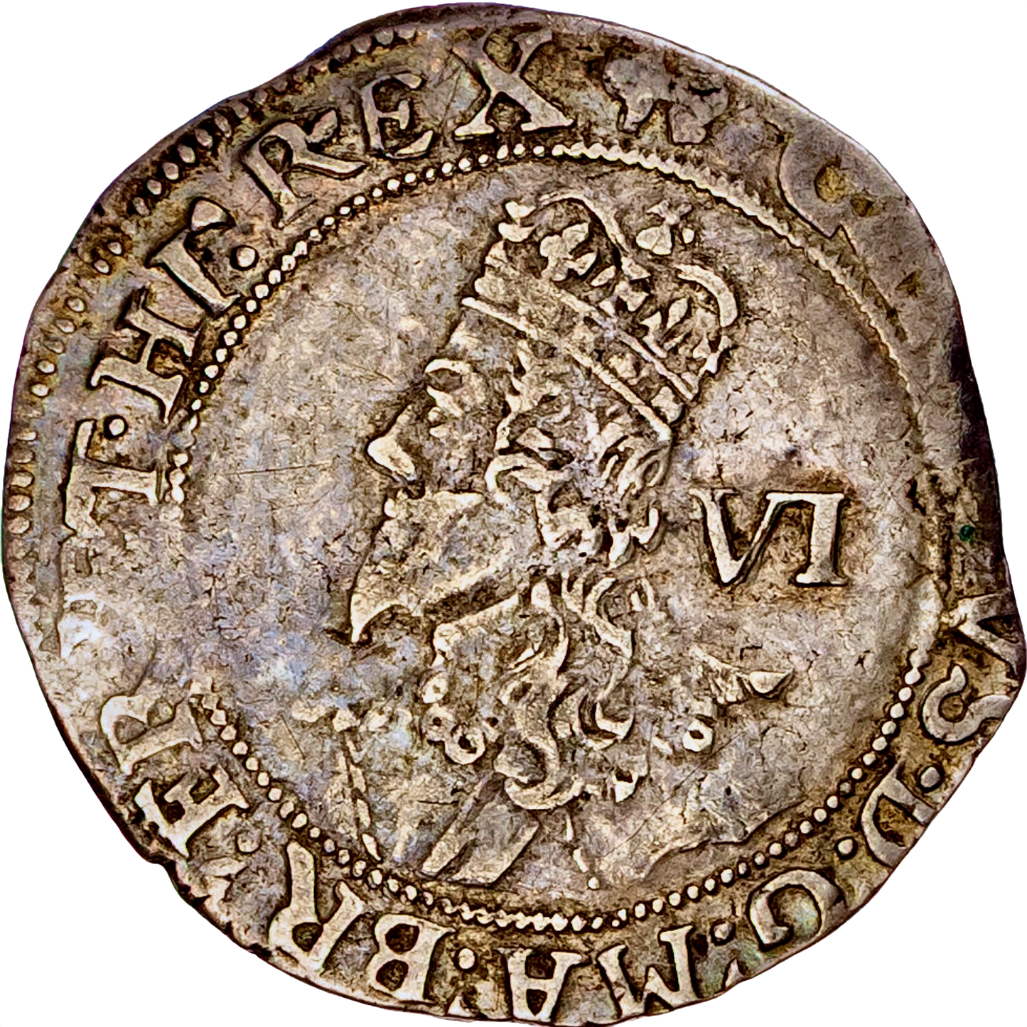 1638 - 1639 CHARLES I Sixpence Tower mint S.2816 N.2245 GVF