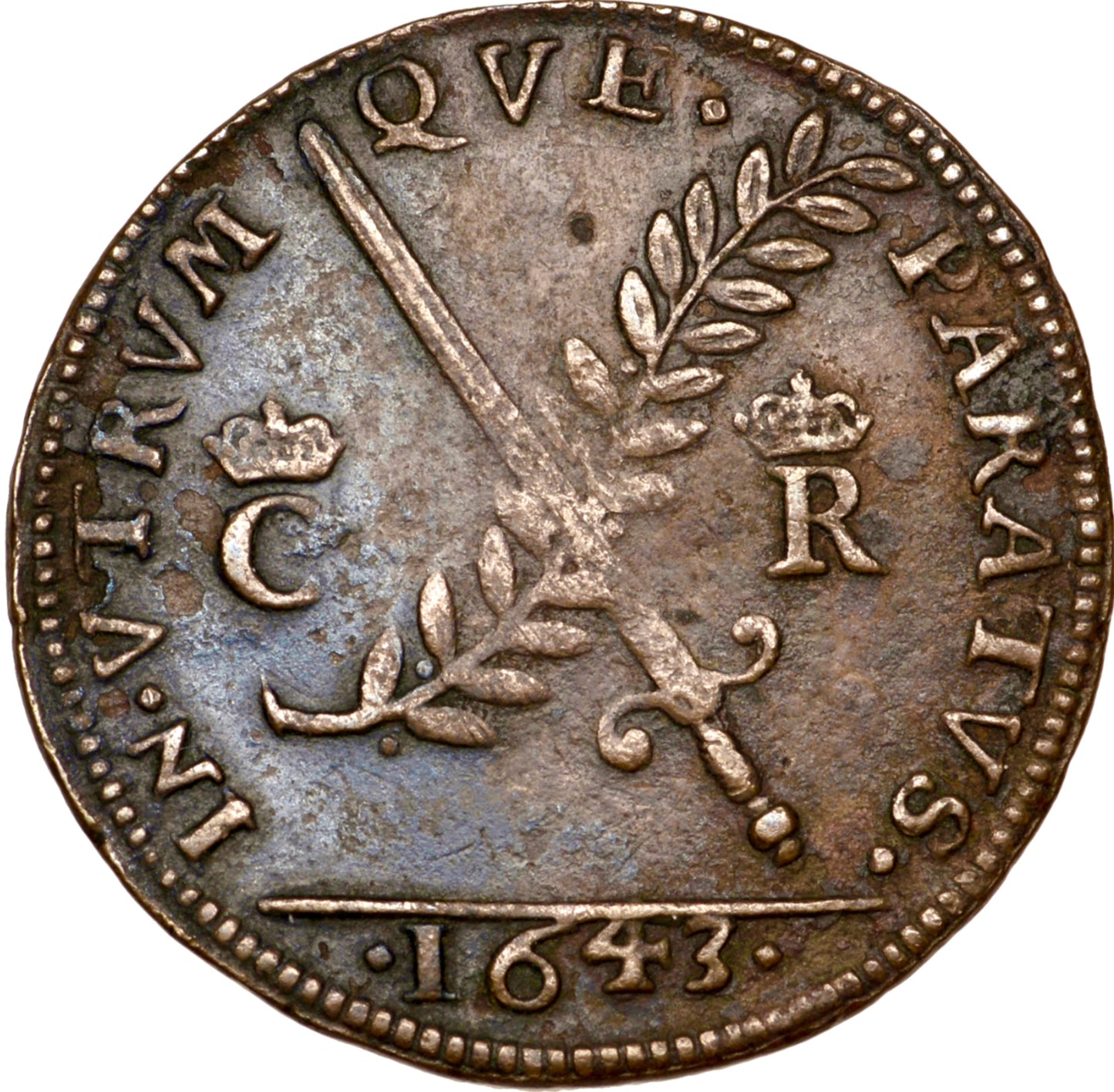 1643 Peace or War 29mm copper medal MI 309/134 E 142 GVF
